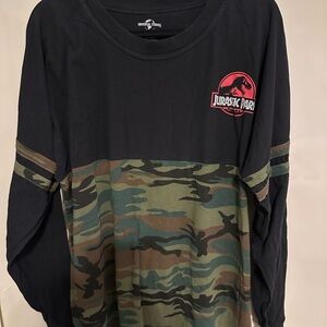 Universal Men’s  Jurassic Park Black and Camouflage Long Sleeve Tee
